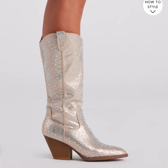 $93! TODAY ONLY! NIB Sparkly Rose Gold Rhinestone Cowboy Boots - Picture 3 of 4